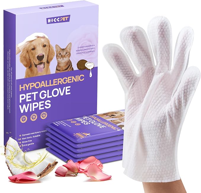 HICC PET Dog Wipes for Dogs & Cats, Individual Glove Packs, Head-to-Tail by HICCPET