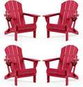 MUCHENGHY Folding Adirondack Chairs Set of 4, Patio Chairs, Lawn Chairs, Outdoor Chairs, Adirondack Chair Plastic, Fire Pit Chairs, Weather Resistant with Cup Holder for Deck, Backyard, Garden(Red)