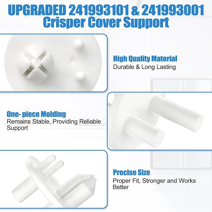 [4 PACK] UPGRADED 241993101 Crisper Cover Support (Front) & 241993001 Crisper Support (Rear) Compatible with Frigidaire Crisper Support Replacement FGHS2631PF4A FFSS2615TS0 LFSS2612TF0 FFHS2611PFEA