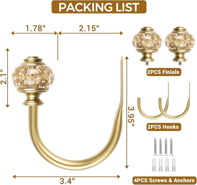 USFOOK Gold Curtain Holdbacks, Decorative Drapery Tiebacks, 2 Pack/1 Pair | - Image 7