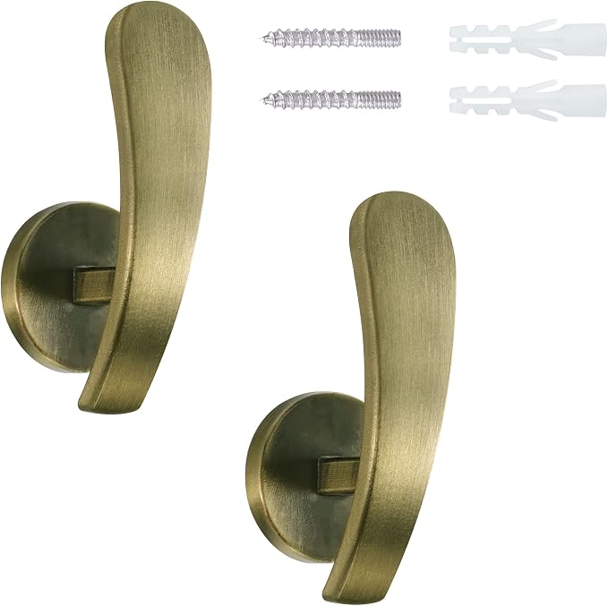 Curtain Holdback, Brass | Decorative Drapery Metal Hook Wall Hanger - Image 4