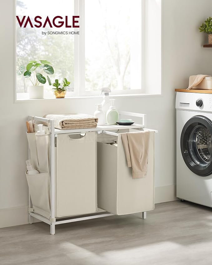 VASAGLE Laundry Hamper with Shelf, 2 Pull-Out Bags, 2 x 12.1 Gallons - Image 2
