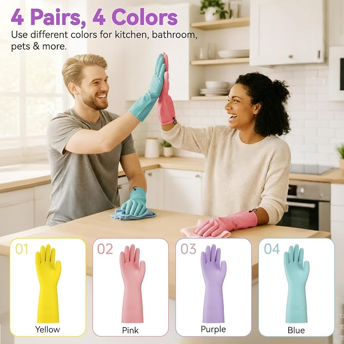 Dishwashing Rubber Gloves for Cleaning – 4 Pairs Kitchen Gloves - Image 4