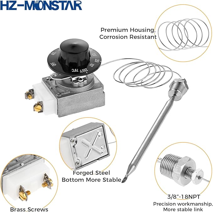 RX-2-24 Thermostat for Deep Fryer, Minivolt Thermostat Control for Fryer 3/8" Mpt Stuff Box Compatible with ADCRAFT Parts Fits Gas Fryer Adcraft Atosa 301030004 Robertshaw 5300-402 200-400F