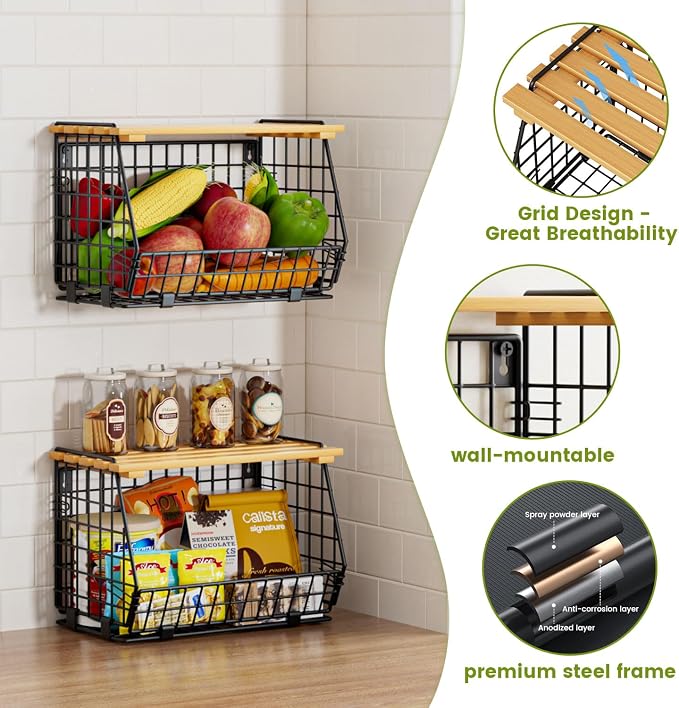Hanging Fruit Basket for Kitchen, 3 Pack Vegetable Produce Basket - Image 4