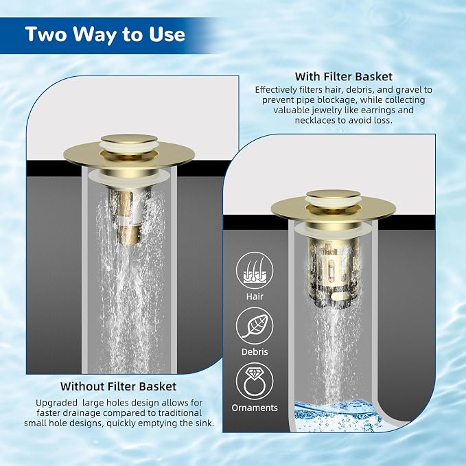 Hibbent 2 PCS Upgraded 3 in 1 Bathroom Sink Drain Strainer, Pop Up Stopper | - Image 3