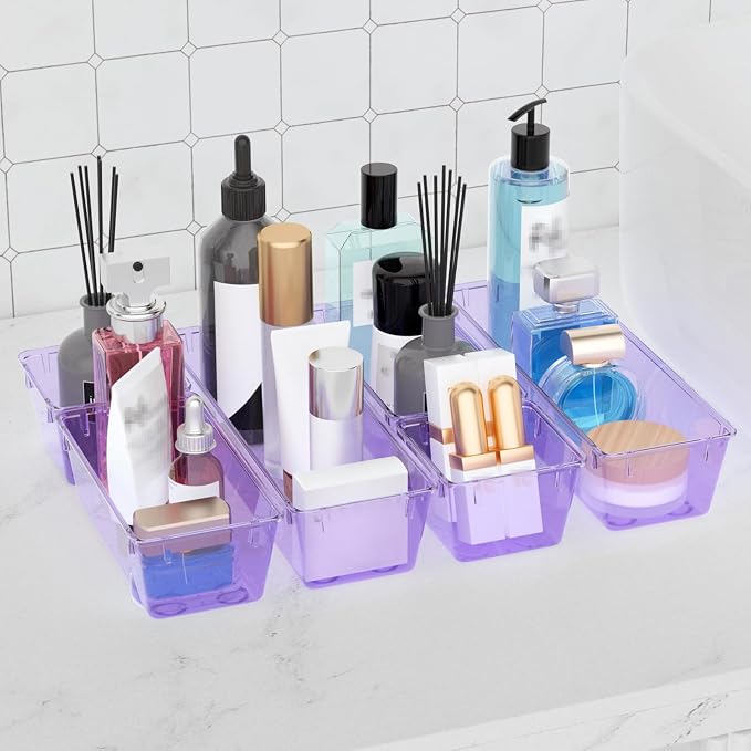 6 Pack Clear Drawer Organizer Set, Drawer Storage Trays, Storage Bins | Acrylic - Image 6