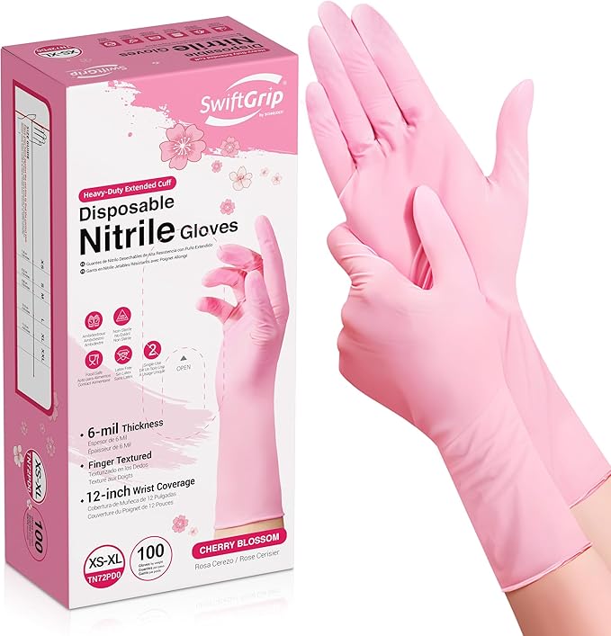 SwiftGrip Disposable Nitrile Dishwashing Gloves, Extended 12 Inches Cuff by SwiftGrip
