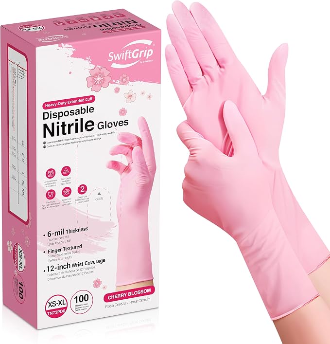 SwiftGrip Disposable Nitrile Dishwashing Gloves, Extended 12 Inches Cuff by SwiftGrip