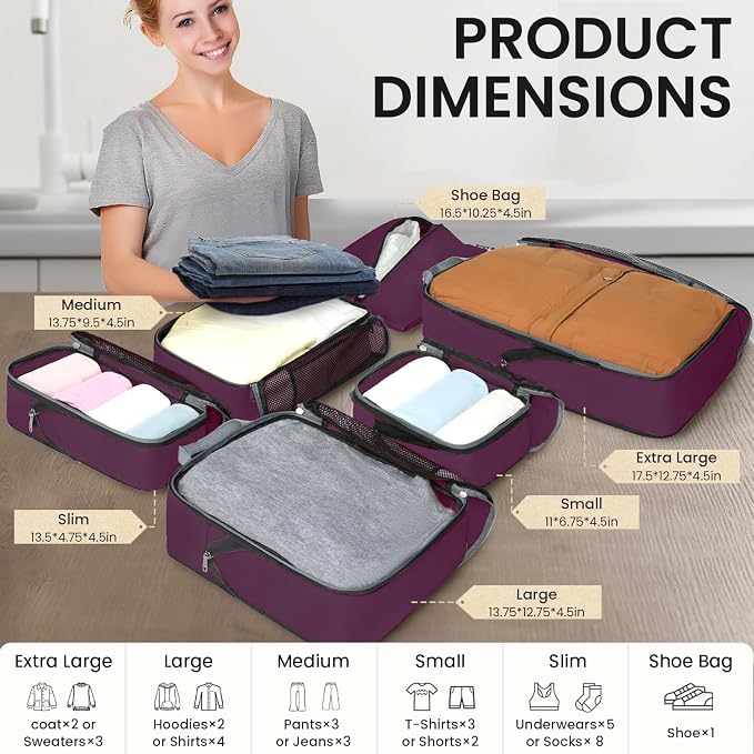 BAGAIL 4 Set/6 Set/8 Set Compression Packing Cubes Travel Accessories - Image 2