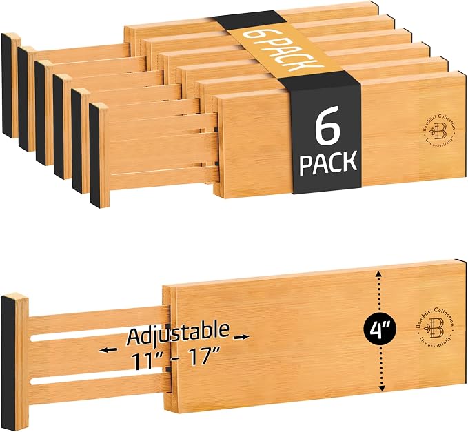 6-Pack Deep Drawer Dividers 4-Inch High Dresser Drawer Organizer, Bamboo | - Image 9