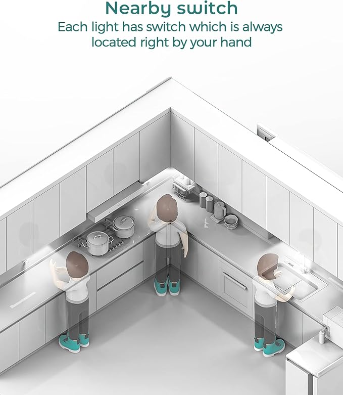 Hand Wave Under Counter Lights for Kitchen, Motion Sensor Lights Plug in, with Retractable Cable, 6000K White Dimmable Wired Closet Lights 3 Pack