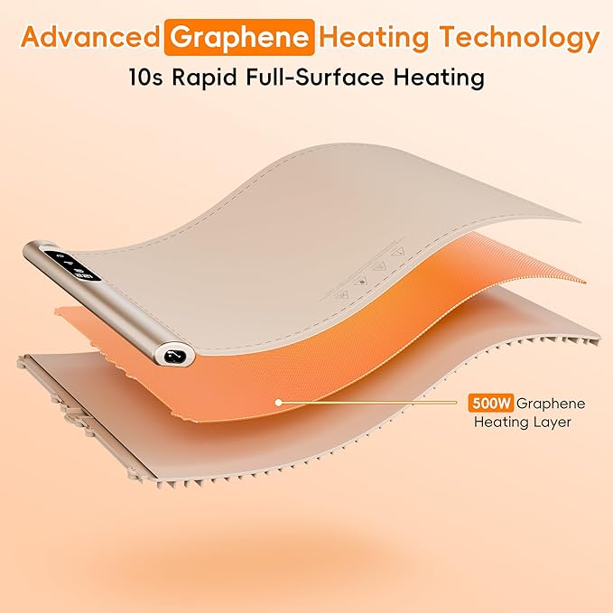 Graphene Food Warming Mat - Rapid Heating with 6 Temp & Timer, Portable Electric Warming Tray for Party Buffet Countertop, Family Meals, Beige