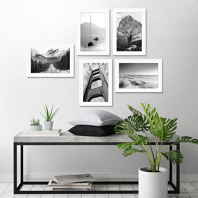 Americanflat 13x19 Picture Frame with Polished Plexiglass - Set of 5 - Use as 11x17 Frame with Mat or Display 13x19 Photo Without Mat - Galleria Collection - Picture Frames for Wall Display - White