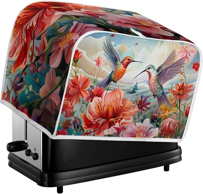 Hummingbird Flowers Print 2 Slice Toaster Cover for Home Kitchen Accessories Decor Dustproof Fingerprint Protectors for Kitchen Small Appliance
