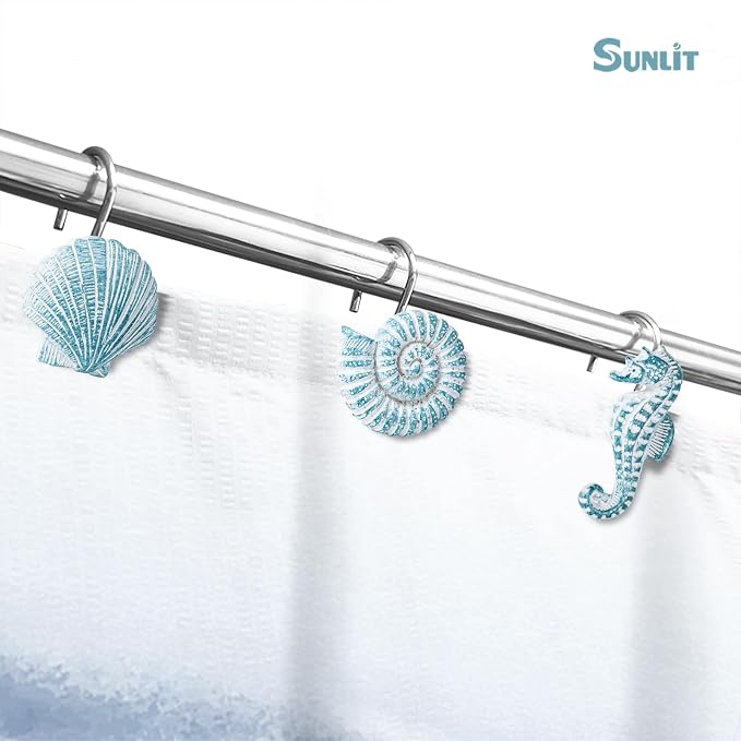 Sunlit Seashells Decorative Shower Curtain Hooks, Aqua Blue Ocean Creatures - Image 5