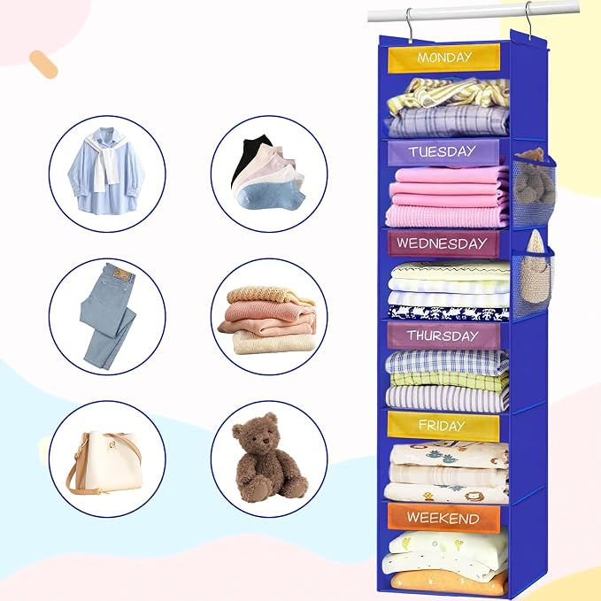 Weekly Clothes Organizer for Kids, 6-Shelf Hanging Closet Organizer - Image 6