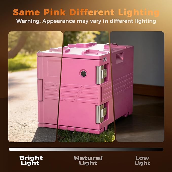 Pink 82QT Non-Electric Hot Box Food Warmer with Wheels, 304 Stainless Steel Latch, Insulated Food Carrier for 5 Full-Size Pans(NOT Included), Food Warmer Box Hot Boxes for Catering