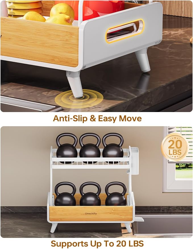 Urackify 2-Tier Stainless Steel&Bamboo Dish Rack - Image 6