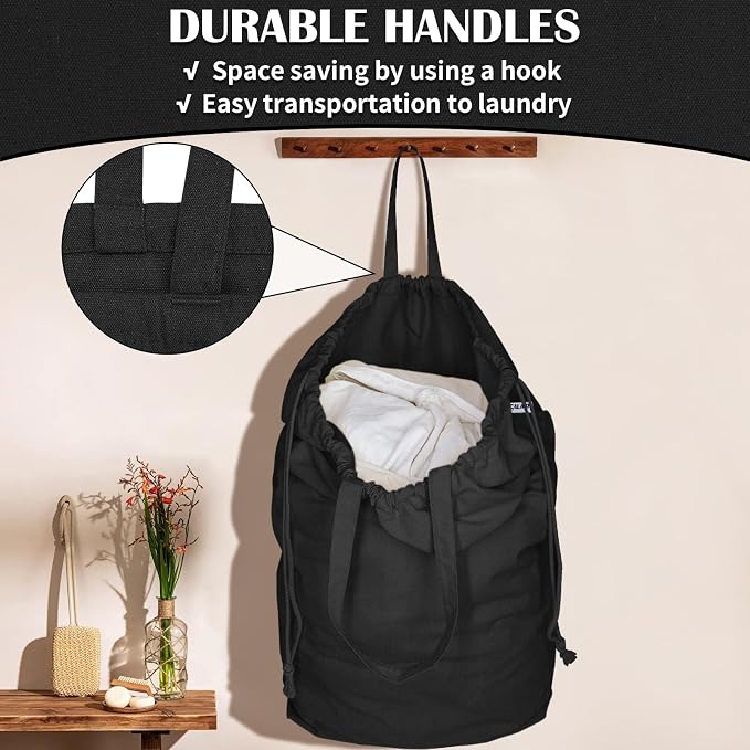 Canvas Laundry Bags with Handles & Square Base 13.8"Wx13.8"Dx27.6"H - Image 4