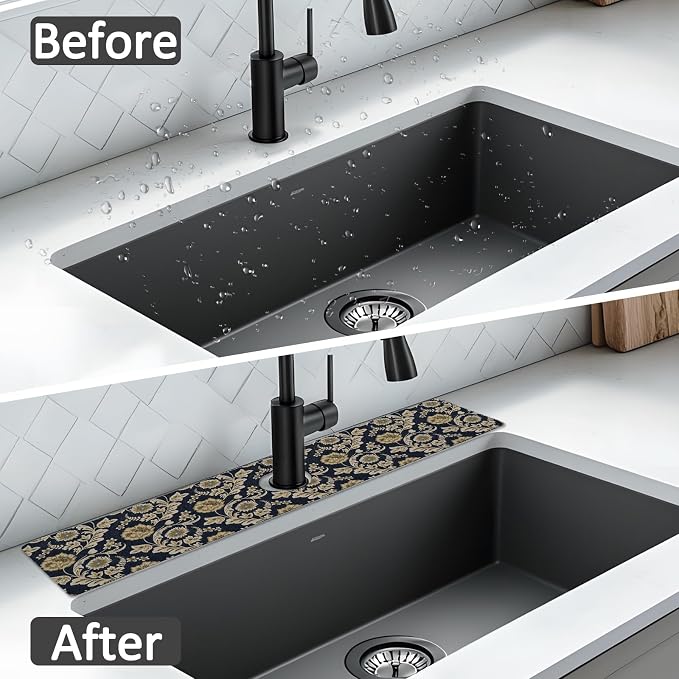 24" X 5.5" Kitchen Sink Splash Guard Faucet Mat Floral Flower Super Absorbent - Image 6