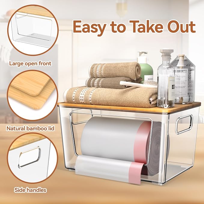 spospo Trash Bag Holder with Bamboo Lid Stackable Trash Bag Dispenser | Extra - Image 4