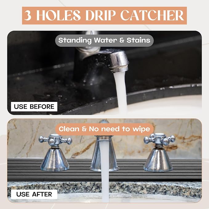 Teenyyou 3 Hole Gray Faucet Mat Kitchen Sink 15.94" x 4.92" | Bathroom Faucet - Image 4