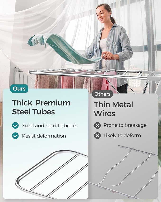 SONGMICS Clothes Drying Rack, Foldable 2-Level Laundry Drying Rack | - Image 8
