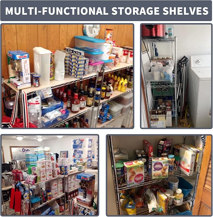 5-Tier Shelving Unit Adjustable Metal Shelves 48" H Storage Rack Wire Shelf for Pantry Kitchen Closet Organization Space Saving, 750LB Capacity, 21.5D x 11.6W x 47.6H, Chrome