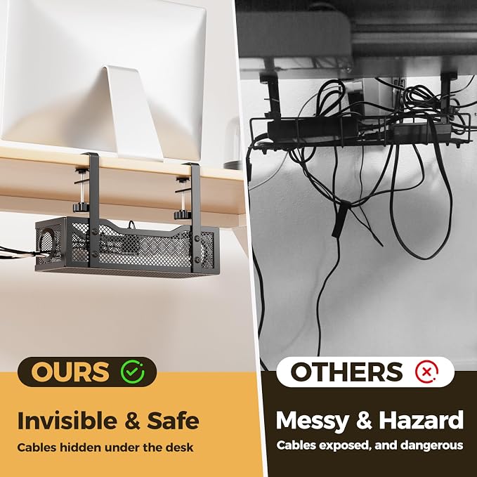 Under Desk Cable Management Tray Black, Cinati Wire Organizers No Drill - Image 3