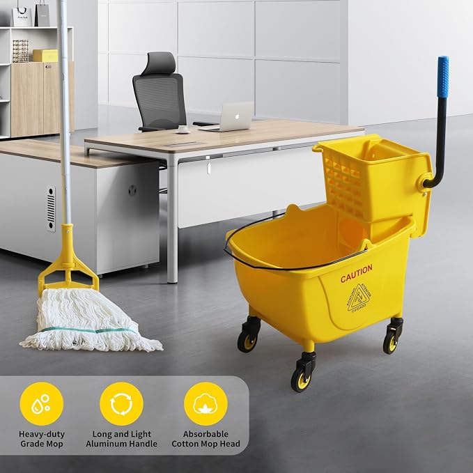 Side Press Wringer Combo Commercial Floor Cleaning Mop Bucket on Wheels - Image 2