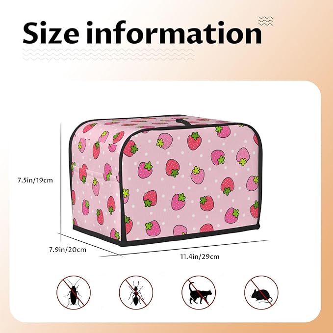 Pink Cute Strawberry 2 Slice Toaster Cover, Waterproof Toaster Dust Cover Bread Maker Protective For Small Kitchen Appliance Dining Room Home Table Decor Gifts