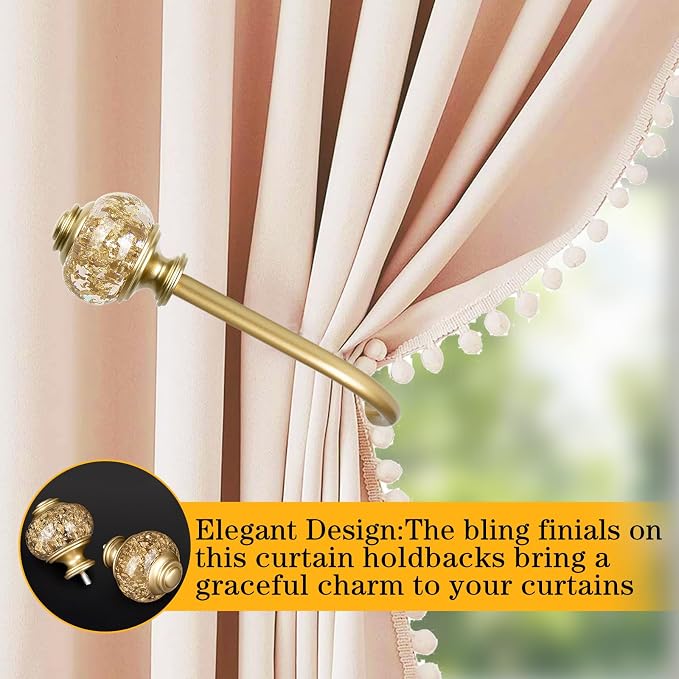 USFOOK Gold Curtain Holdbacks, Decorative Drapery Tiebacks, 2 Pack/1 Pair | - Image 2