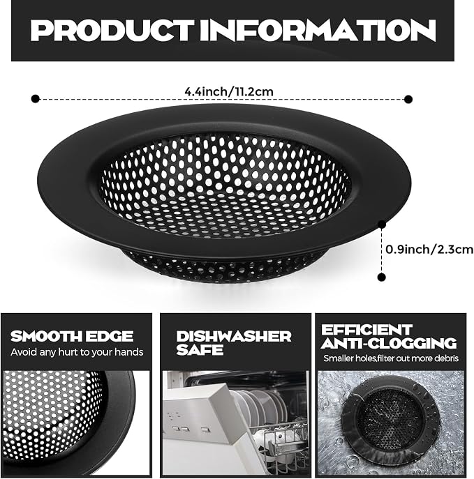 Retisee 2 Pcs Kitchen Sink Drain Strainer 4.4 Inch, Matte Black - Image 3
