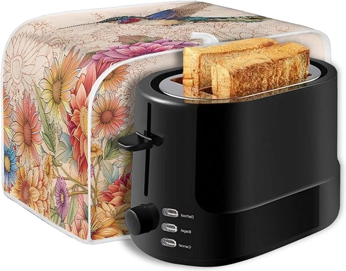Hummingbird Boho Flower Print Toaster 2 Slice Cover Universal Size Kitchen Appliance Bread Maker Cover Kitchen Home Decor