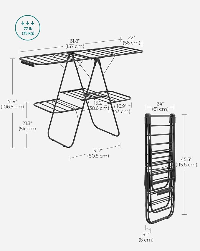 SONGMICS Clothes Drying Rack, Foldable 2-Level Laundry Drying Rack | - Image 6