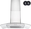 Range Hood 30 Inch, FIREGAS Ducted/Ductless Convertible Wall Mount Range Hood with Tempered Glass, 3 Speed Fan, 400CFM, Button Control, LED Light, Stainless Steel Filters, include 2 Charcoal Filters