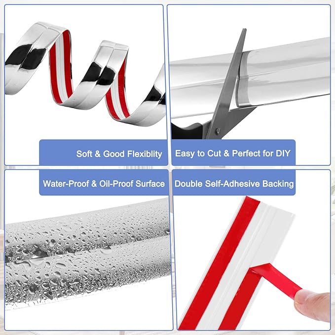 Wall Corner Protector Moulding Trim Peel and Stick Wall Corner Guards Trim Flexible Self Adhesive Edge Protector Moulding, 0.8 in x 20 Ft, Silver