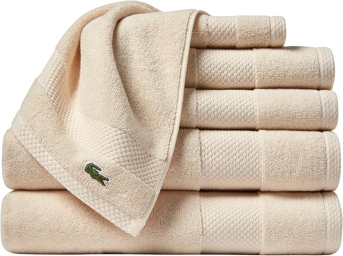 Lacoste Heritage Supima Cotton 6-Piece Towel Set, Chalk | Highly Absorbent by Unknown