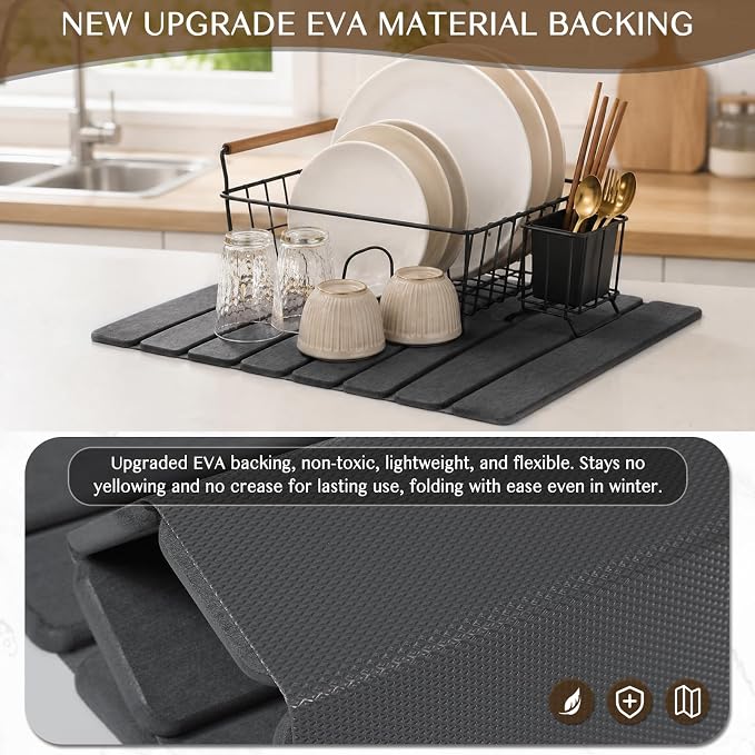 Stone Dish Drying Mat for Kitchen Counter, Thin & Light Quick Dry Stone Dishes - Image 4