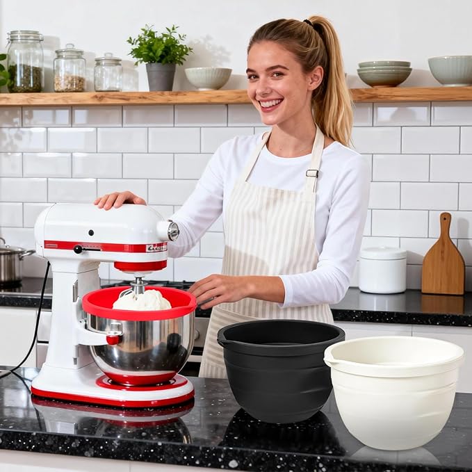 Silicone Bowl Liners for Kitchen,Silicone Liners Mixer for 5 Qt Tilt-Head KitchenAid Mixers,Mixer Bowl Accessories and Attachments with Lids,Red 3PCS