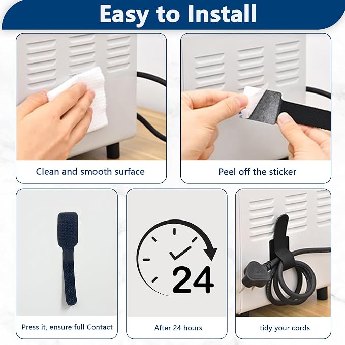 Abnii 50 PCS Hook and Loop Cable Ties, Under Desk Cable Management, Sticky-Back - Image 5
