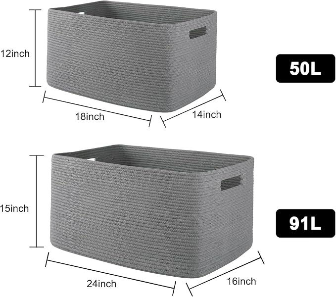 OIAHOMY 96L XXXLarge Woven Rectangle Blanket Basket Living Room Dark Grey - Image 9