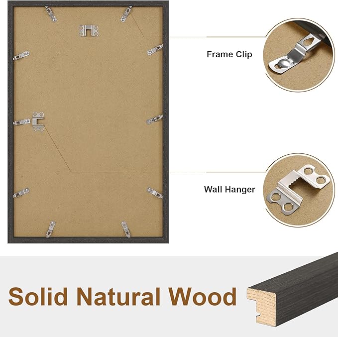 Vittanly 11x17 Picture Frame, Solid Wood Frame with Plexiglass, Includes 8x12 Mat, Wall Hanging for Photos, Home Decor, Black, 1 Pack