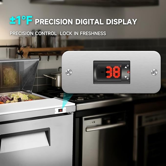 60"W Commercial Sandwich Prep Table Refrigerator - Stainless Steel Door with 16 Pans, 18 Cu.Ft Capacity, Auto Defrost, Digital Temperature Control for Restaurants, Delis, Catering & Convenience Stores
