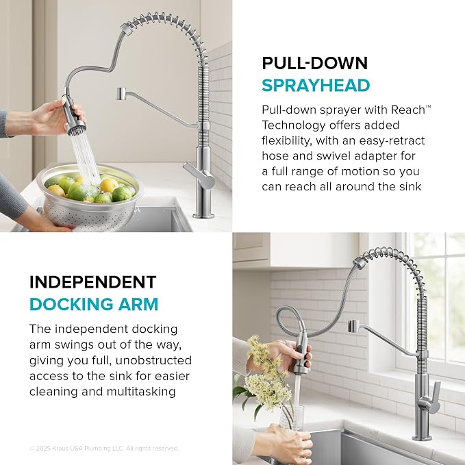 KRAUS Oletto Commercial Style 2-Function Single Handle Pull Down Kitchen Faucet - Image 4