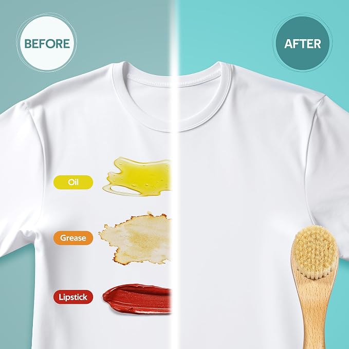 Laundry Stain Brush, Natural Soft Boar Bristles, Removes Tough Stains from - Image 3