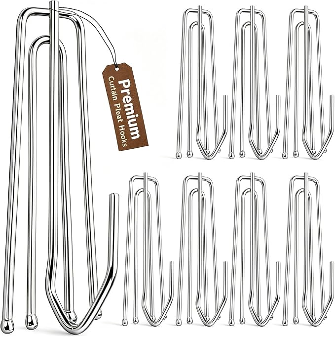 Curtain Pleat Hooks 4 Prongs Pinch Pleat Hook and Pins, 60 Pack | Durable 2mm by HOME
