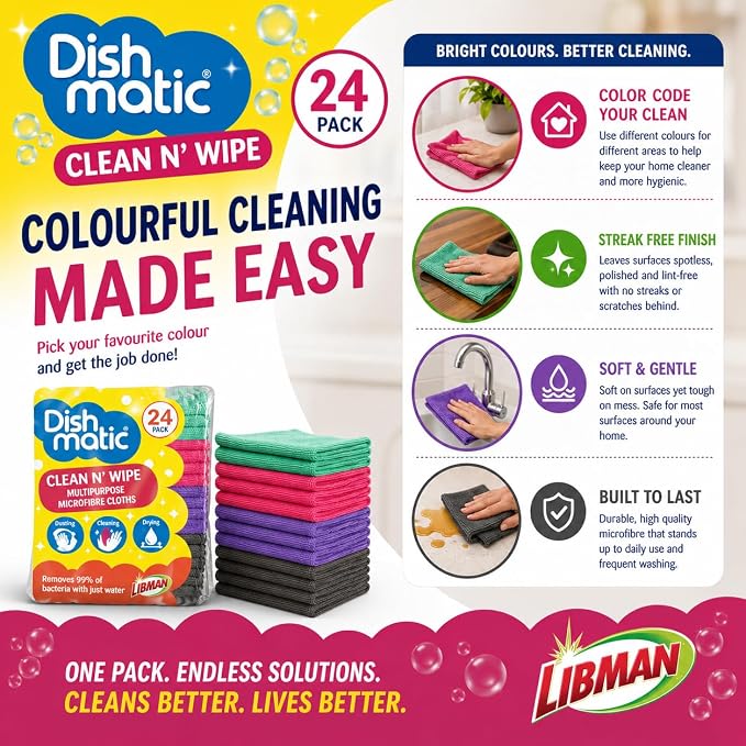 Dishmatic Clean N' Wipe Multipurpose Microfiber Cleaning Cloths, 24 Pack - Image 5