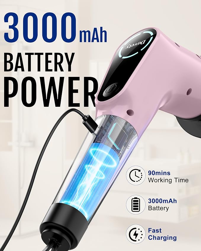 Dovety Electric Spin Scrubber, Extendable Handle, 8 Brush Heads-Pink | - Image 6